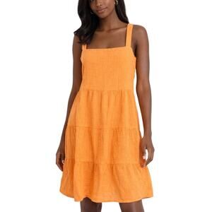 S’edge Orange Gauze Tiered Sundress Boho Sleeveless Midi Dress Size L
